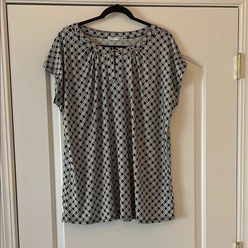 Notations Black and White Diamond Print Blouse